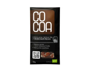 Organic dark chocolate 70% with pecans, 50 g, COCOA