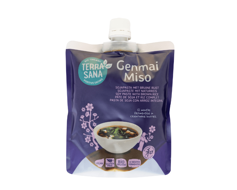 Gluteenivaba mahe soja- ja pruuni riisi pasta Genmai miso Terrasana, 345 g - Image 1